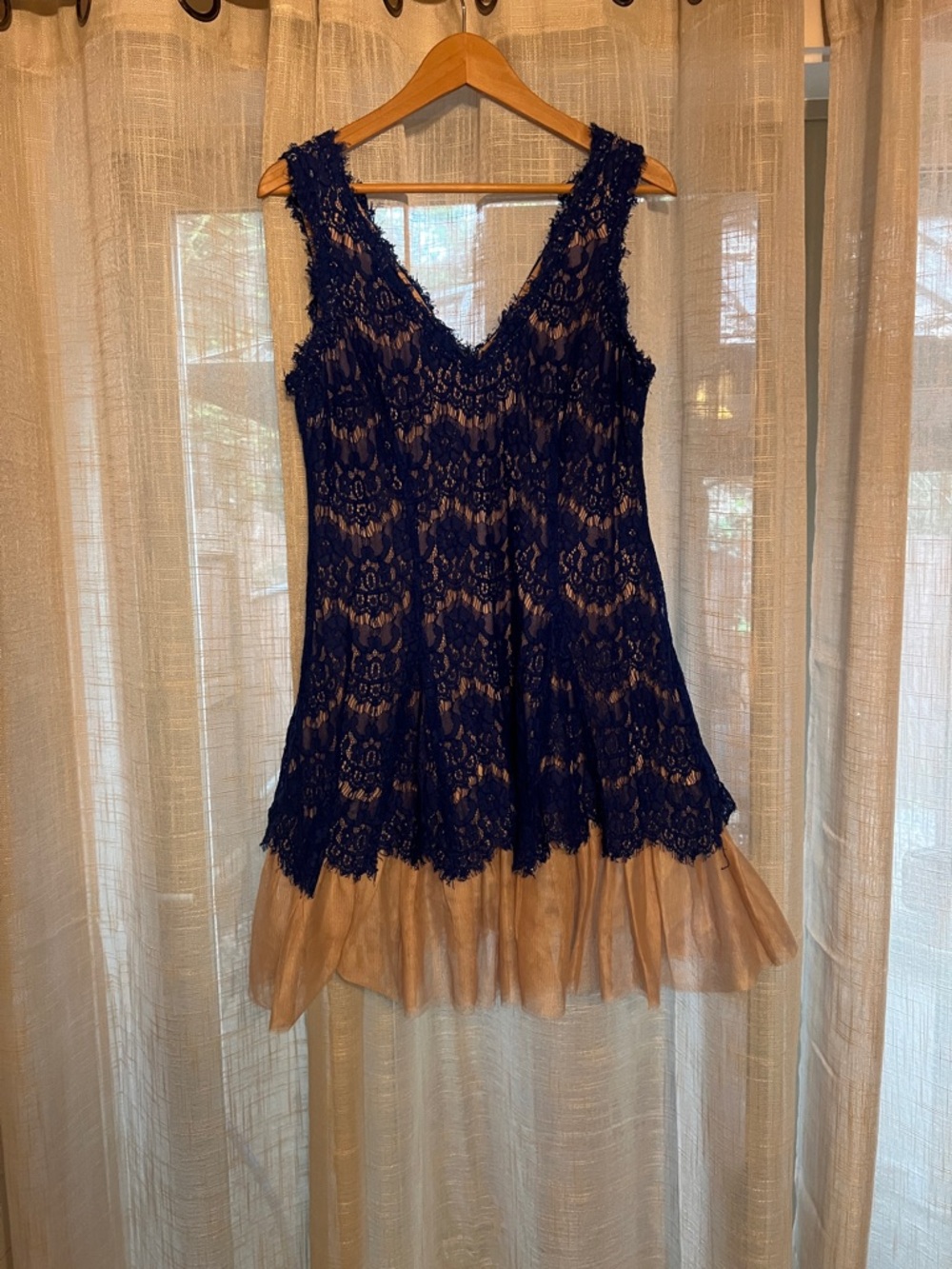 Betsy & Adam Royal Blue Lace Dress with Nude Lining - Picture 2 of 7
